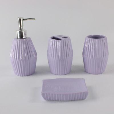 China Sustainable High Quality Wholesale Ceramic Hand Sanitizer Gel Soap Dispenser Set Floor Standing Bathroom Set 4 Pieces for sale