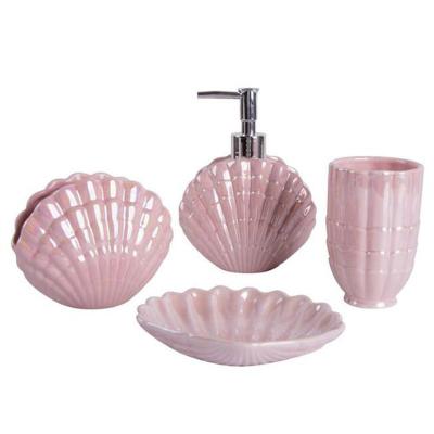 China Sustainable Luxury Modern Marble Ceramic Bathroom Vanity Set Rose Gold Bathroom Accessories 4 Piece Pink Set for sale