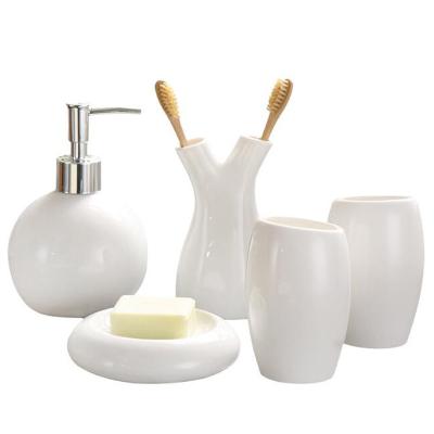 China Sustainable Price Ceramic White Cheap Sublimation Luxury Bathroom Set 5 Pieces for sale