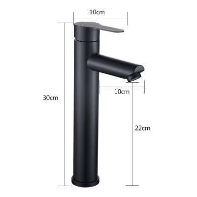 China Hot Metered Black Single Hole Basin Faucets Stainless Steel Basin Mixer Cold Water Vanity Basin Faucet Hot Metered Bathroom Faucet for sale