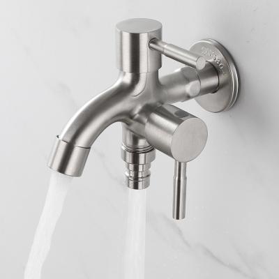 China Modern Multifunctional SUS304 Angle Valve Bibcock Tap 2 Ways Cold Water Bib Heap Washing Machine Quick Open Faucet for sale