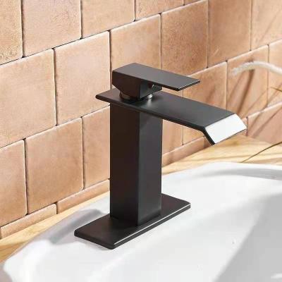 China Metered Faucets Bathroom Basin Faucet Black SUS304 Stainless Steel Sink Mixer Tap Cold Water Home Hotel Bathroom Mixer Tap for sale