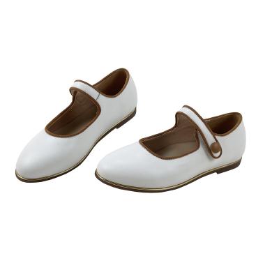 China 2022 Other New Fashion Flats 3 Years Dress Girl Shoes White Cow Leather Gold Trim On Soles Pointed Mary Jane For Girls for sale