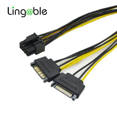 China Extend pcie video card with sata 15pin Lingable 20CM Dual SATA 15pin Male to PCI-E 8 Pin (6+2) Male Video Card Power Supply Splitter Graphics Cable for sale