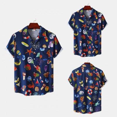 China 100% Custom Multicolor Anti-pilling Polyester Printed Short Sleeve 3d Printing Aloha Hawaiian Shirt Mens Ice Silk Striped Shirt for sale