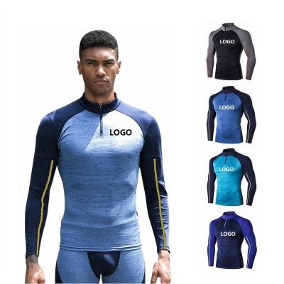 China Custom Logo Half Zipper Polyester Long Sleeve Compression Shirt Fitness Clothing Surfing Wear Long Sleeve Tights Men Gym Wear Rash Guard for sale