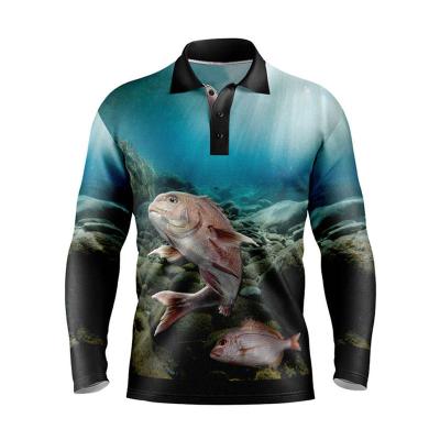 China Antibacterial Polo Shirt Latest Style Pullover Long Sleeve Men Fishing T-shirt Sublimation Printed UV Protection Clothing Fishing Tank Top for sale