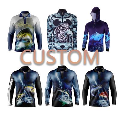 China Clothing Custom Logo Antibacterial 100% Polyester Sublimation Fishing Printing Sleeves Long UV Protect Fishing Shirts Fishing Polo Shirts for sale