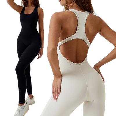 China Custom Fabric Bodycon Women Yoga Equipment Breathable One Piece Women's High Elastic Gym Clothing Women Running Yoga One Piece Jumpsuit For Women for sale