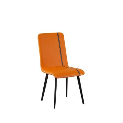 China Modern dine in chair modern style metal luxury high good quality 16 slim leather dining chair french mages orange for sale