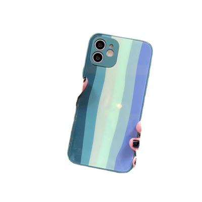 China Wholesale Rainbow High Quality Liquid Glass Phone Silicone Anti-fall Fashion Shockproof Case for sale