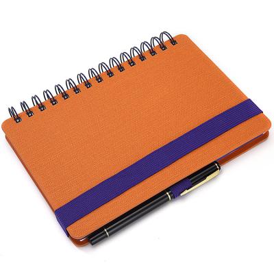 China Promotion / Promotional School / Office LOGO Printed Custom PU Leather Spiral Notebook Elastic Lines Dotted Page With Pocket for sale