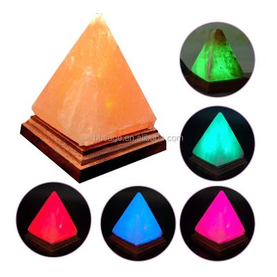 China Himalayan China Crystal Salt Lamp Pyramid With Wooden Base In Multiple Colors for sale