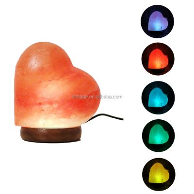 China Europe USB Heart Salt Lamp In Multiple Colors With Wooden Base Hot Sales for sale