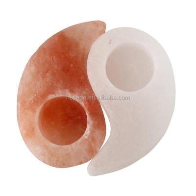 China Home Decoration Himalayan YingYang Salt Rock Candle Holder / Pink Salt Candle Holder for sale