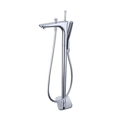 China Without Slide Bar Floor Mount High Flow Rate Single Handle Waterfall Bathtub Faucet Freestanding Tub Filler With Hand Shower Mixer Taps Faucet for sale