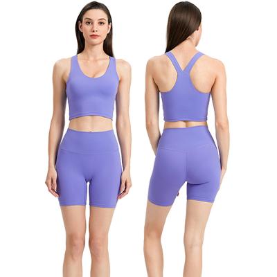 China Breathable New pretty colors gym wear workout strappy sports bra sports set women two piece shorts set active wear set for sale