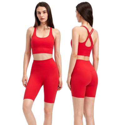 China Breathable Bright Muti Colors Yoga Wear Workout Sets Sports Bras For Women Fitness Women Active Wear Sets Yoga Shorts for sale