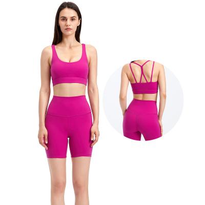 China Muti Breathable Shiny Colors Wear Custom Women Active Wear Sets Workout Suit Sports Bra And Shorts Yoga Set Sports Bra Sets for sale