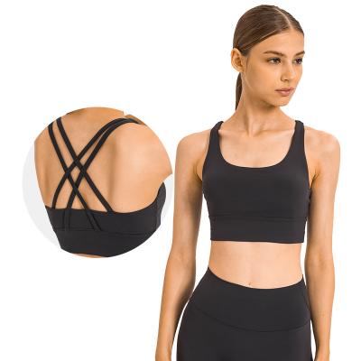 China Custom Logo Sports Bra Plus Size High Impact Sweat-Wicking Cross Back High Quality Yoga Sports Bra for sale