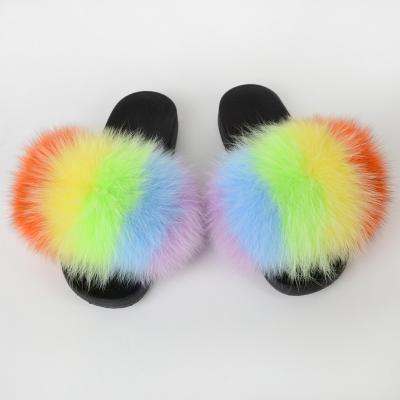 China New fashion trend style fashion fluffy plush fox fur the real slips of women's slippers for sale