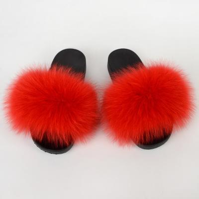 China Fashion Trend Fox Fur Slides Wholesale Seller Plush Slippers Fur Slides Fox for sale