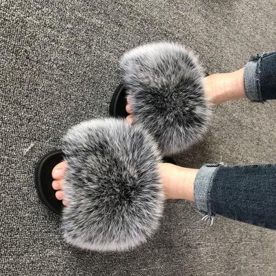 China 2021 fashion trend high quality fox fur non-slip casual slippers for women for sale