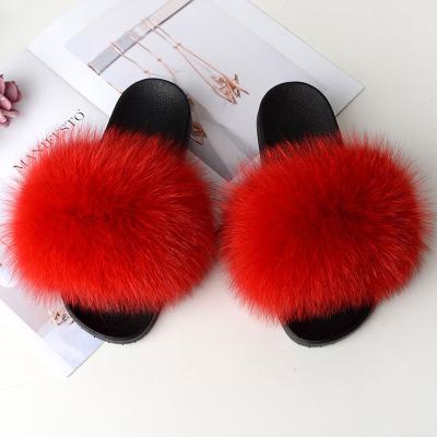 China Outdoor Colored Fox Fur Sandals Real Fashion Trend Fashion Rainbow Slide Fur for sale