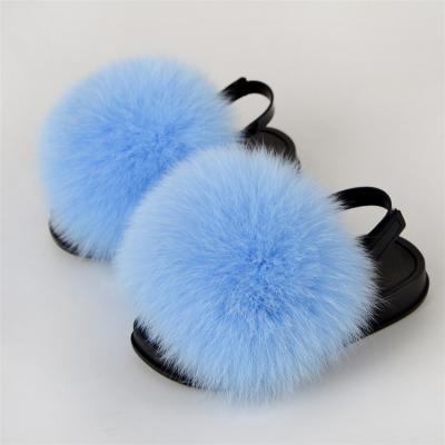 China Fashion trend design multi color fox fur slippers fur kids slides for girlsbaby furry slippers for sale