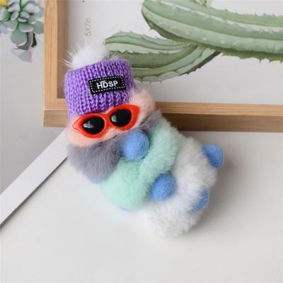 China Eco-Friendly Cute Car Pom Poms Cute Car Dangle Rabbit Fur Rex Chenille Dangling Key Chain for sale