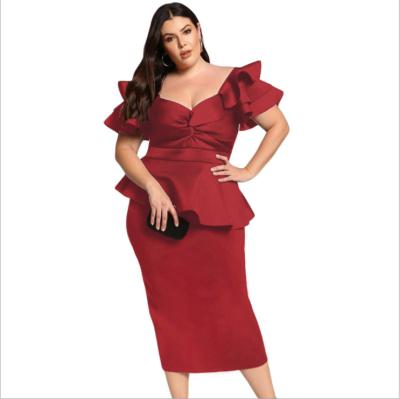 China Anti-Static Elegant Ladies Plus Sizes XL To 5XL Fish Tail Two Piece Dress for sale