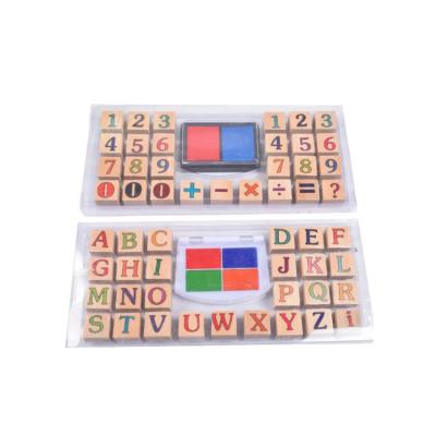 China Children's Toy Customized Decorative Mini Children's Wooden Alphabet Rubber Seal Letter Number Stamps for sale