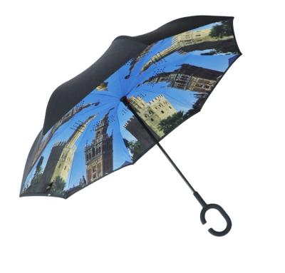 China New Arrival Custom C Shape Handle Umbrella Double Layer Reverse Windproof Car Umbrella for sale