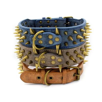 China New Personalized Anti Bite Rivets Large Cool Chain Artificial Leather Bullet Pointed Studded Dog Collars Bulk Dog Collar for sale