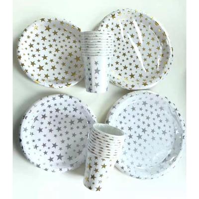 China Party Gold Foil Star Birthday Parties Includes Paper Plates Napkins Cups Paper Straw for sale