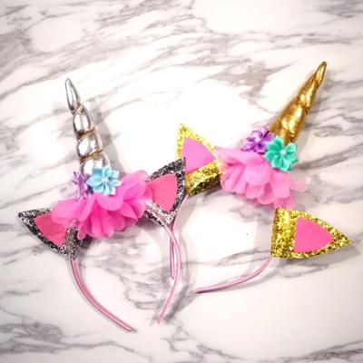 China Cloth Party Accessories Gold Horn Flower Unicorn Headband for Girls for sale