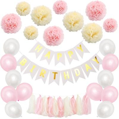 China Home Cream Tissue Paper Pom Poms Pink Tissue Paper Pom Poms Banner Happy Birthday Decoration 12inch Paper Balloons for sale