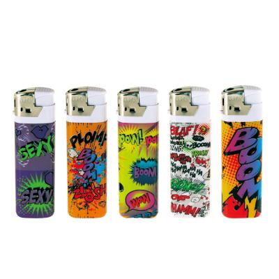 China Hot PE label printed Wholesale Classic Disposable Refillable electric lighter flint ISO quantity cigarette Gas Lighter for sale