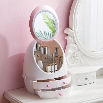 China Minimalist Plastic Organizer with Mirror LED Makeup Storage Organizer with Light Bathroom Organizer for sale