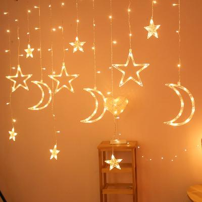 China 2.5M Indoor Outdoor Custom Home Holiday Party Led Moon Windows Decorating Star Shaped String Christmas Curtain Lights for sale