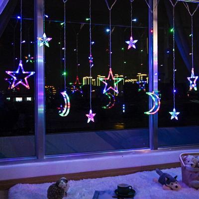 China Outdoor Indoor 126 LED Star Moon Curtain String Lights Flashing Ramadan Decor Party Home Window Curtain 8 Modes for sale