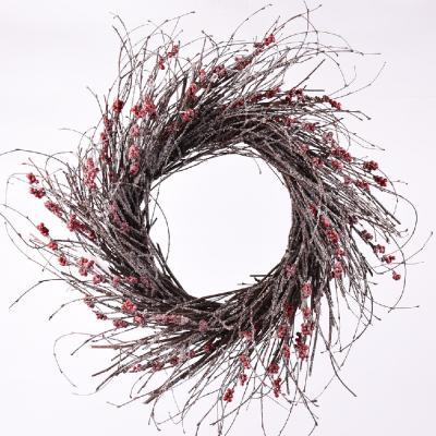 China 100% BSCI Eco-friendly Hot Selling Handmade Home Decoration Christmas Frosted Berry Wreath Red for sale