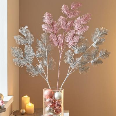 China New Design 70cm Handmade High Artificial Home Decoration Glitter Leaf Artificial Pick for sale