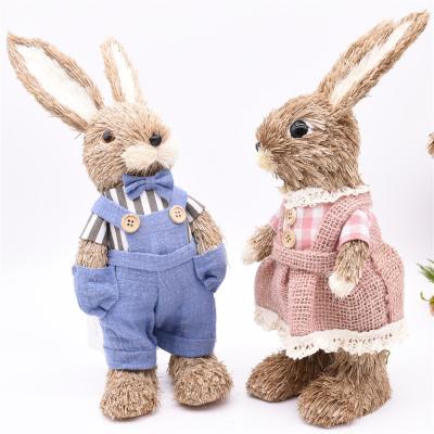 China Handmade Decoration Straw Easter Rabbit Easter Bunny Decoration Indoor Hot Sales Beautiful Home Table for sale