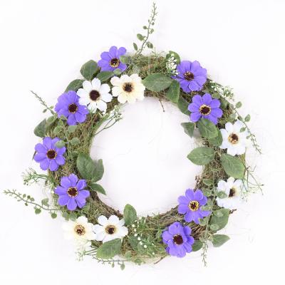 China Indoor Decoration Wholesale Green Funeral Flower Spring Decorative Wreath For Front Entrance for sale