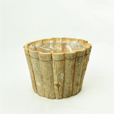 China BSCI Garden Pots Planter Indoor Wholesale Rustic Flower Pot New Wooden Bulk Bark Eco-friendly Decorative Handmade Home Decor for sale