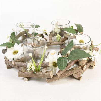 China Fashional New Design Home Wedding Round Natural Plant Wooden 4pcs Nordic Creative Candle Holder for sale