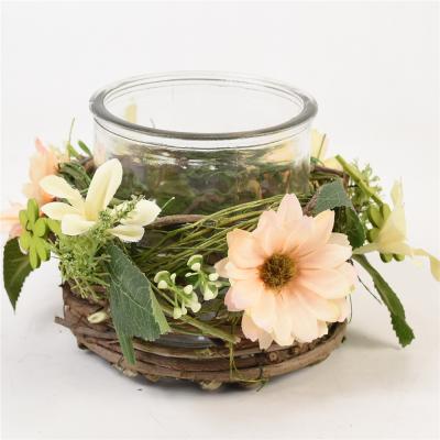 China Fashional OEM Factory Tall Home Decorative Artificial Flower Twig Tea Light Candle Holder Rose Pot for sale