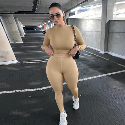 China 2021 Breathable Wholesale Women Shape Sports Teams Long Sleeve Crop Top Leggings Gym Fitness Yoga Two Piece Set for sale