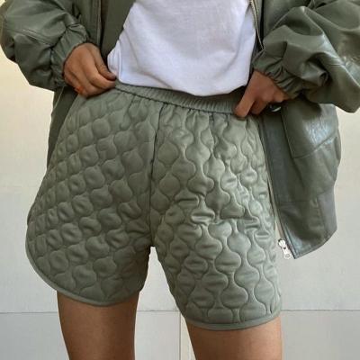 China 2022 High Elastic Waist Diamond Pattern Diamond Grid Pattern Color Breathable Casual Plain Winter Women Thicken Hot Shorts for sale